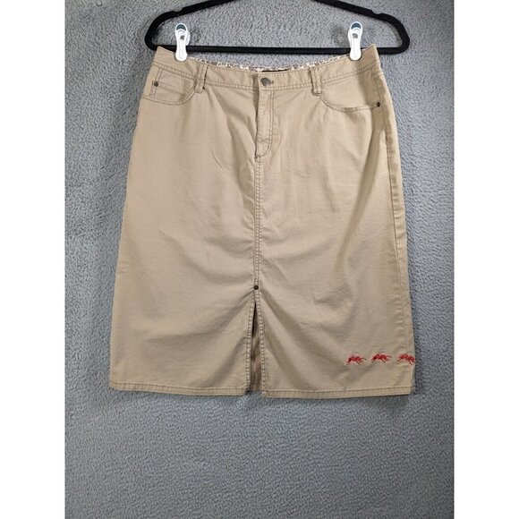 Eddie Bauer Skirt Womens 14 Cotton Stretch Embroidered Insect Red Bug Beige - Picture 1 of 14